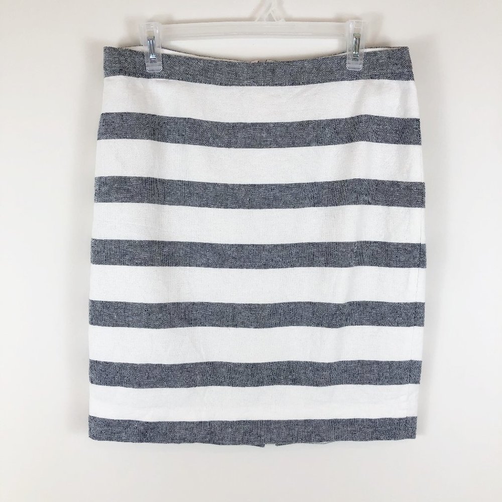 The Pencil Skirt Linen Blend Basketweave Striped